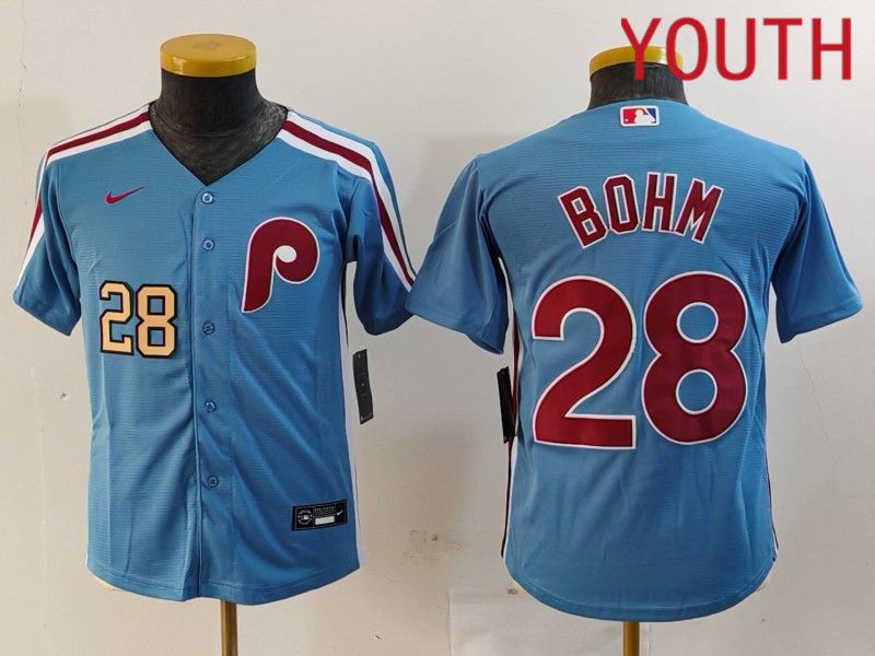 Youth Philadelphia Phillies #28 Bohm Blue Throwback 2024 Nike MLB Jersey style 2->youth mlb jersey->Youth Jersey